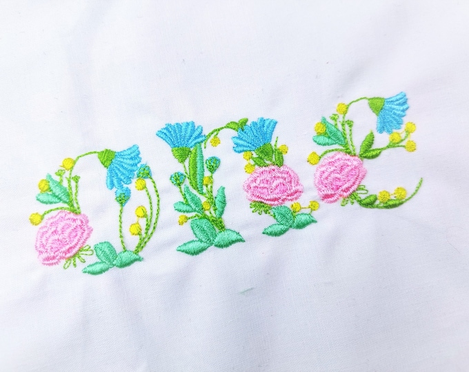 Floral word ONE Birthday number ONE flowers meadow  flowers Font machine embroidery design one embroidery designs in 4, 5, 6, 7 in