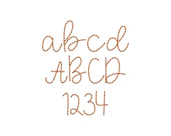 Sweetcake script FONT hand stitch effect alphabet machine embroidery designs bean stitch monogram letters and numbers sizes 1 to 2.9in BX