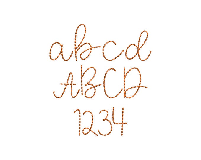 Sweetcake script FONT hand stitch effect alphabet machine embroidery designs bean stitch monogram letters and numbers sizes 1 to 2.9in BX