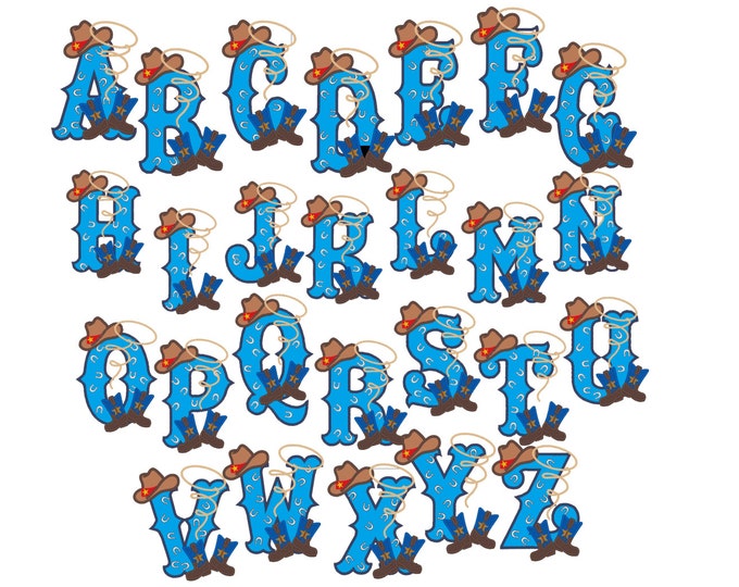 Cowboy Kicking boots entire boy's alphabet - machine embroidery applique designs 5x7