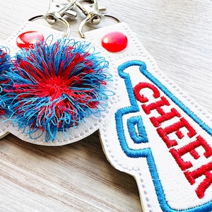 Cheerleader sports Bag Tag set of 2 Eyelet and key fob snap tab Keychain Fringe Fluffy In the Hoop Machine Embroidery Designs ITH Project