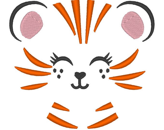 Pretty little Tiger Kitty face machine embroidery designs cute baby tiger head embroidery for children kids, assorted sizes INSTANT DOWNLOAD