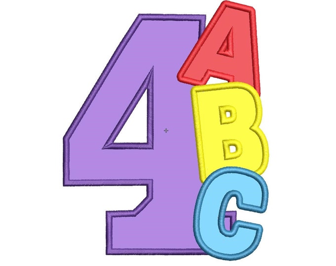 ABC Birthday number FOUR 4, alphabet, school birthday numbers outfit ABC with numbers for hoop 4x4, 5x7 applique machine embroidery design