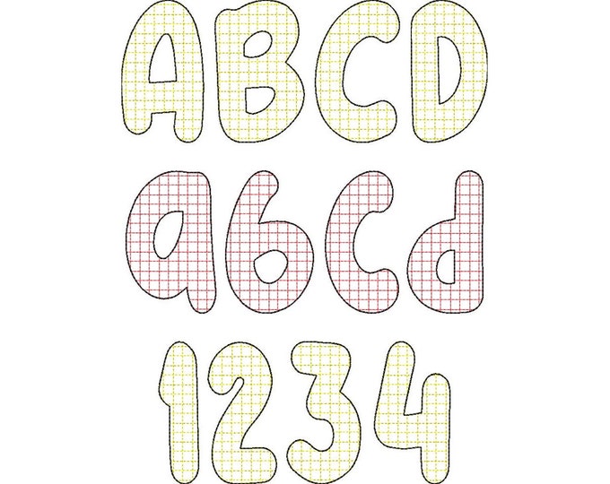 Quick Sketch Stitch Plaid FONT squared print one height alphabet machine embroidery designs, playful kids letters and numbers, BX included
