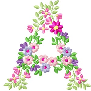 País Floral letra A bandeira do jardim monograma flores flor florida Fonte bordados à máquina projeta monograma A apenas 3,5, 4, 5, 6, 7, 8 pol.