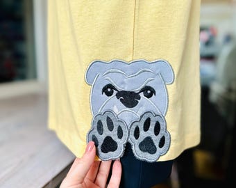 Bulldog split side seam cutout side bow Puppy Paw Applique machine embroidery designs Trendy Pet Dog lovers t-shirt sweatshirt embroidery