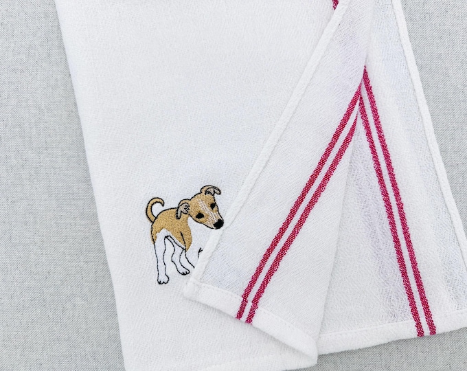 Cute Playing Little Greyhound Puppy Dog Mama kitchen dish towel animal thief kids machine embroidery designs ITH project simply in the hoop