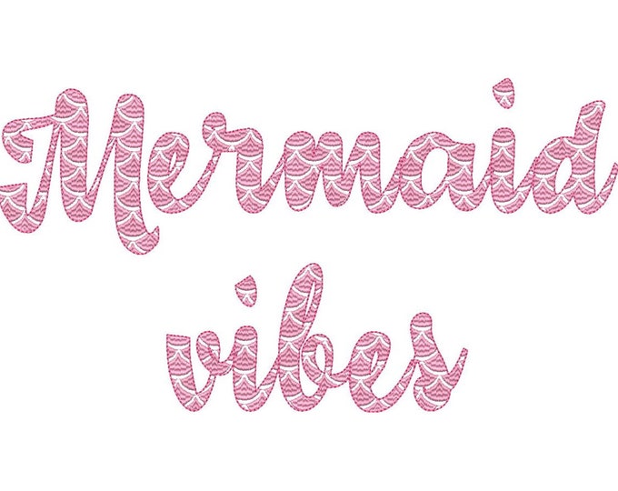 Mermaid Vibes Font 2 two colors script cursive alphabet machine embroidery designs in assorted sizes scalloped letters and numbers kids font
