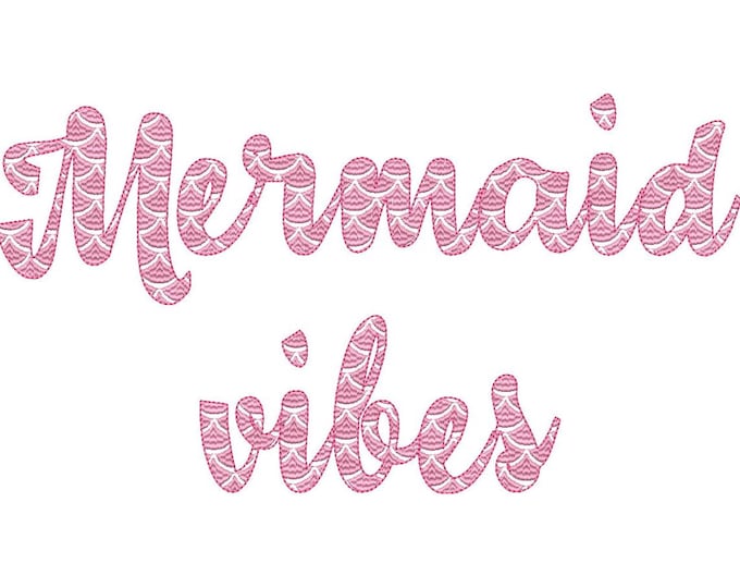 Mermaid Vibes Font 2 two colors script cursive alphabet machine embroidery designs in assorted sizes scalloped letters and numbers kids font