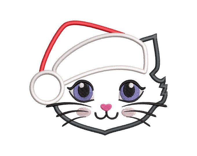 Christmas Kitty Cat Santa hat Applique machine embroidery designs cute kitten head kids baby design sizes 4 up to 6 inch