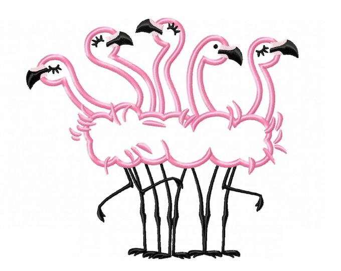 Flamingo Flock of 5 Applique machine embroidery designs flamingo pink bird kids girls sizes for hoop 5x7 and 6x10