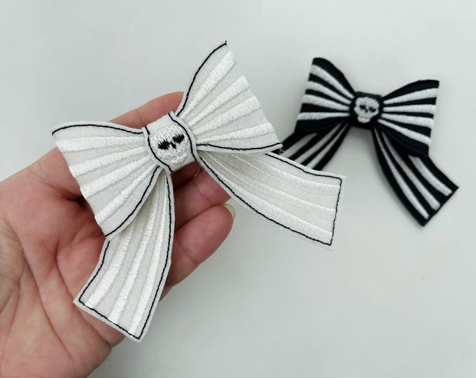 Halloween spooky Skull Bow 3D dimensional machine embroidery designs felt feltie design simply in the hoop ITH project kids hairpin brooch