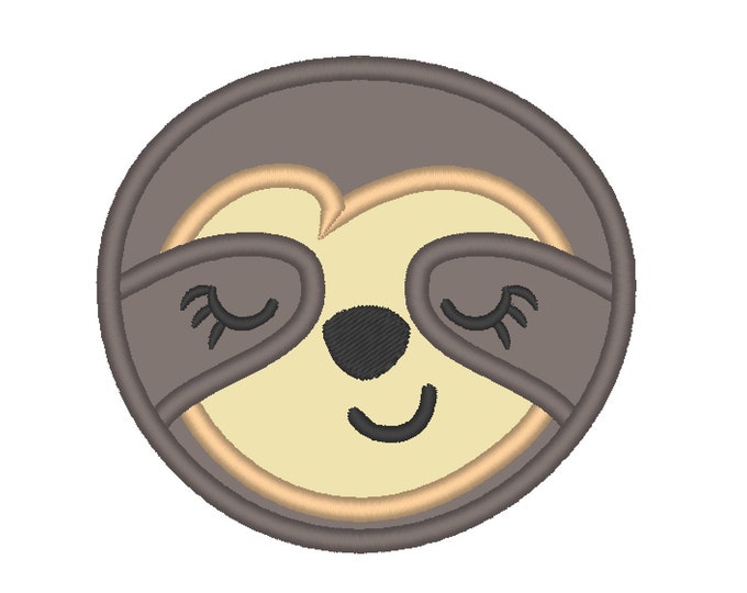 Sloth face, pretty eyes sloth, sloth head applique design, Sloth Embroidery Applique Design - machine embroidery designs 4x4 5x7 6x10