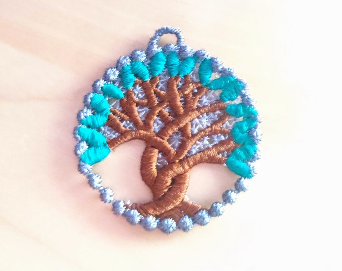 Tree of life necklace pendant, tree pendant circle Celtic FSL Free standing lace machine embroidery design assorted sizes girl earrings