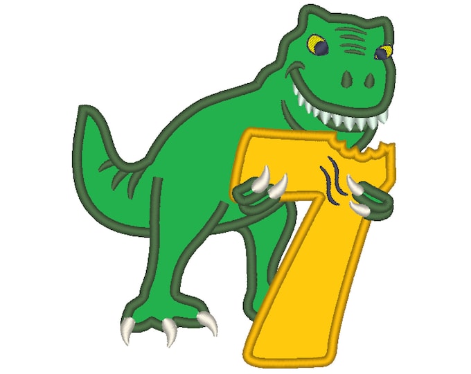 T-rex dinosaur Birthday number seven 7 machine embroidery Birtday outfit designs, assorted sizes, for hoops 4x4, 5x7, 6x10  INSTANT DOWNLOAD