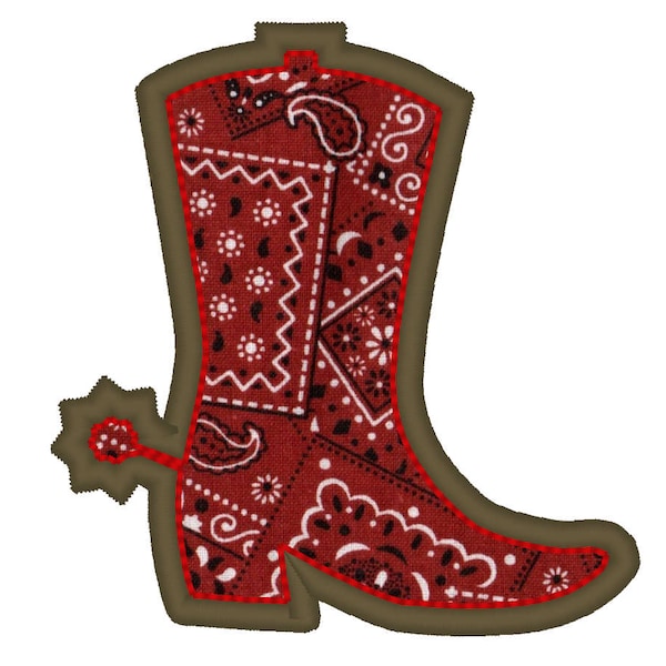 Cowboy Boot Applique machine embroidery design in multiple sizes cowboy shoe applique satin stitch and outline 2, 3, 4, 5, 6 inches