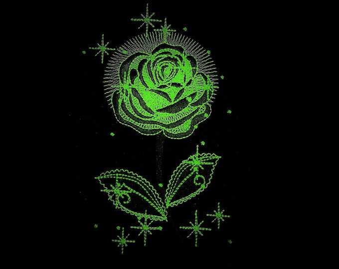Rose Magic Glow in the dark special machine embroidery designs sizes for hoop 4x4, 5x7 beautiful sparkling sparkle single rose flower