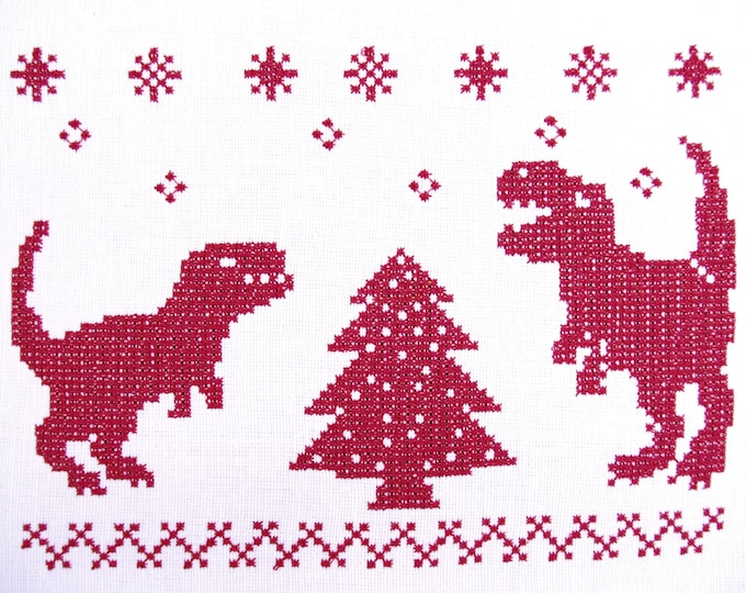 Indominus rex with t-rex dinosaurs Christmas cross stitch - machine embroidery designs set - multiple sizes, for hoops 4x4, 5x7 and 6x10