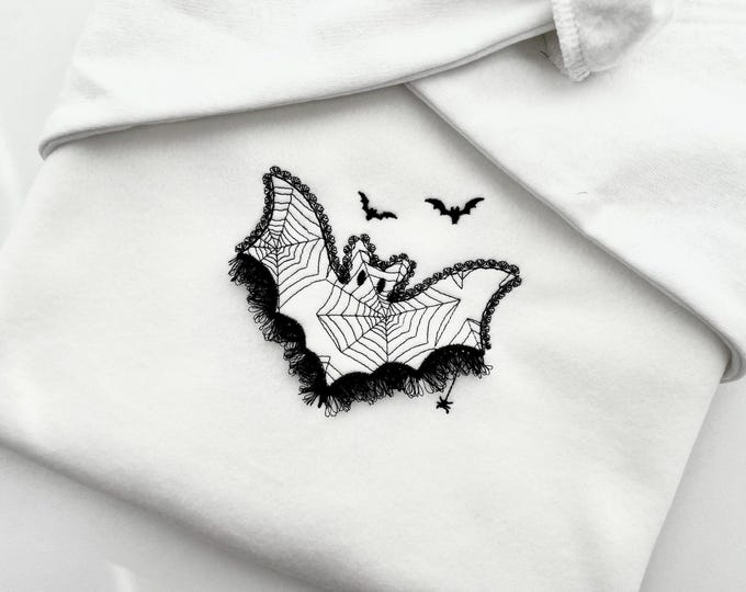 Halloween Bat lace and fluffy fringed edge Cute little Bat kids girls spider web patterned machine embroidery designs sizes 4 up to 8 inch