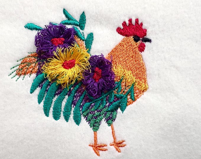 Mini Rooster floral tail feathers Fringed fluffy chenille machine embroidery designs mini sizes for hoop 4x4 fringe fur farm bird chicken