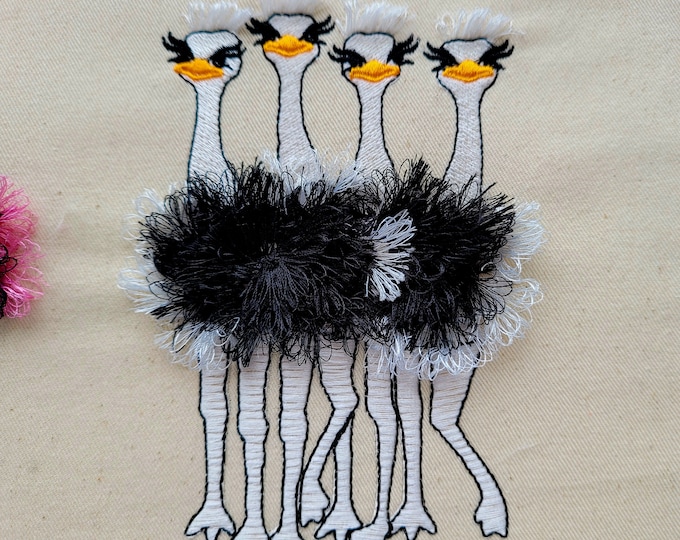 Fringed fluffy group of Ostriches flock of Ostriches machine embroidery designs for hoop 5x7 6x10 awesome fringe Ostrich bird in the hoop