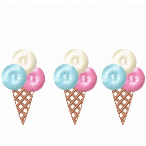 3 MINI Patriotic fringed fluffy ice cream waffle cones 3 in a row machine embroidery designs 4, 4.5 and 5 inches celebrate Independence Day by Artapli embroidery format PES HUS JEF EXP DST VIP VP3 XXX instant download