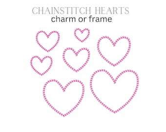 Quick light stitch Chain Heart small heart shape charm or frame machine embroidery designs in assorted mini sizes Valentine Heart love