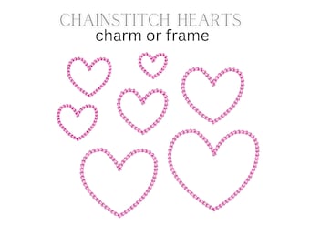 Quick light stitch Chain Heart small heart shape charm or frame machine embroidery designs in assorted mini sizes Valentine Heart love