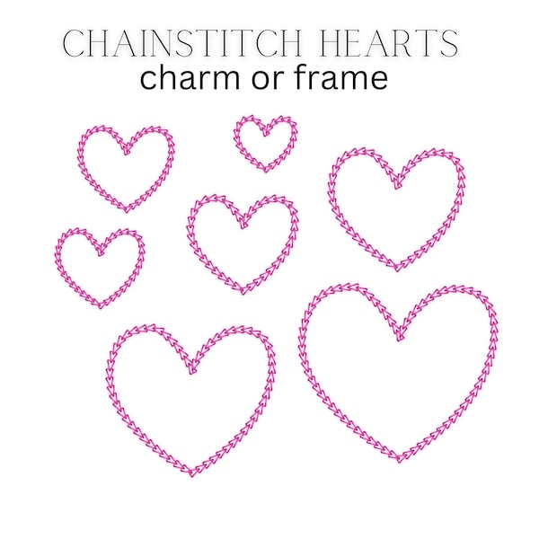 Quick light stitch Chain Heart small heart shape charm or frame machine embroidery designs in assorted mini sizes Valentine Heart love