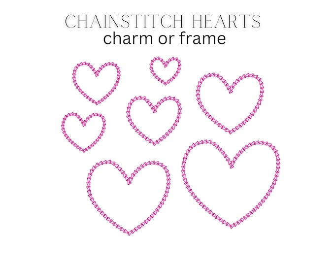 Quick light stitch Chain Heart small heart shape charm or frame machine embroidery designs in assorted mini sizes Valentine Heart love