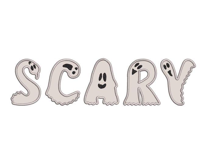 Ghost Font Applique machine embroidery designs Halloween alphabet monogram letters sizes 3 to 5.9in scary spooky Ghosts kids baby Boo and BX