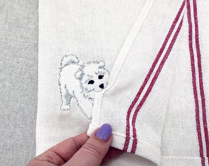 Cute Playing Little Samoyed Puppy Dog Mama kitchen dish towel pet animal kids machine embroidery designs ITH project simply in the hoop
