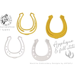 Horseshoe SET of 2 types fill stitch and applique machine embroidery designs assorted sizes for hoop 4x4  5x7 6x10 cowboy farm horse lucky