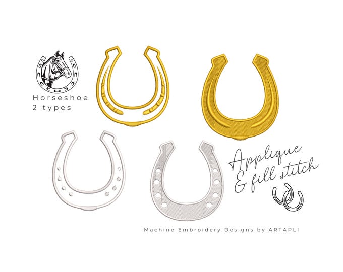Horseshoe SET of 2 types fill stitch and applique machine embroidery designs assorted sizes for hoop 4x4  5x7 6x10 cowboy farm horse lucky