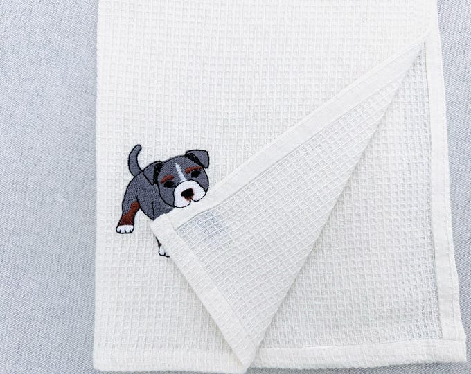 Pocket Bully Playing Mini Bulldog Puppy Dog Mama kitchen dish towel animal kids machine embroidery designs ITH project simply in the hoop