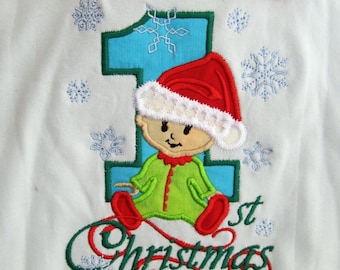 1st Christmas baby - curly - embroidery applique designs - 5x7 hoop  INSTANT DOWNLOAD