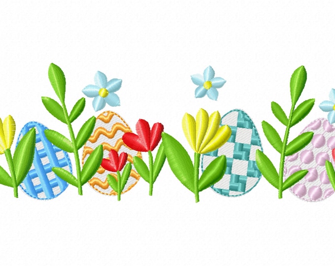 Floral border row hidden eggs designs Easter  machine embroidery designs baby gown Christ stem flower stitch grass flower shirt