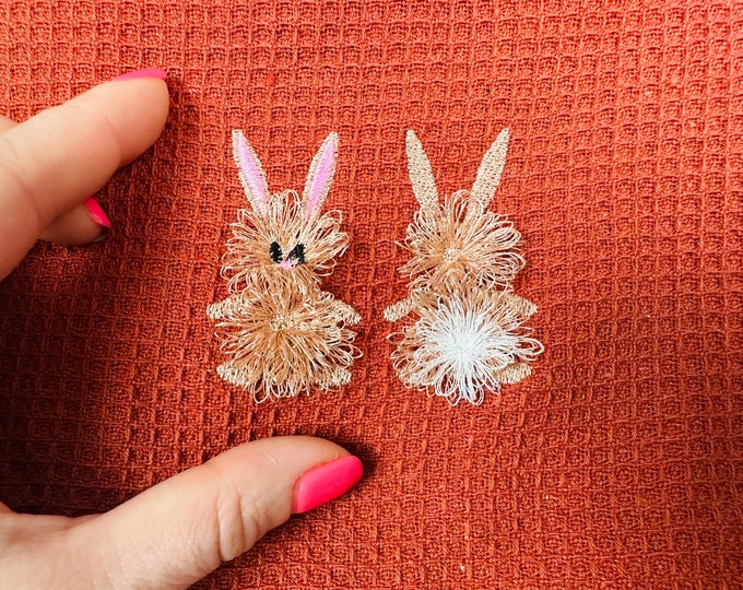 Fur Easter Bunnies Front and back tiny sizes Fringe in the hoop Triple Bunnies Machine Embroidery designs cute fluffy Bunny kids design