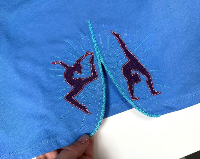 Gymnast split side seam cutout Side Bow machine embroidery designs Sports Dancer Girl kids outfit Girls t-shirt sweatshirt embroidery