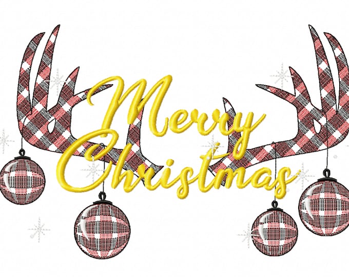 Pajama Christmas party Light stitch Antlers Deer Silhouette gingham tartan Pajamas embroidery designs -  7, 10, 12 inches