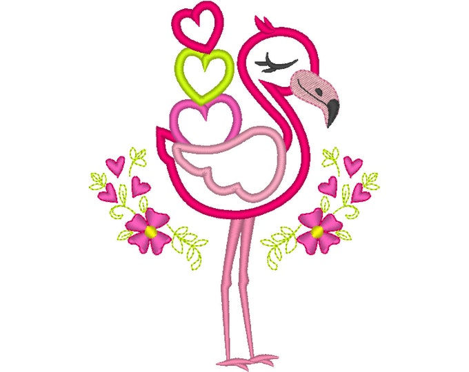 Flamingo love valentine - machine embroidery applique designs flamingo for 4x4 5x7  6x10 INSTANT DOWNLOAD