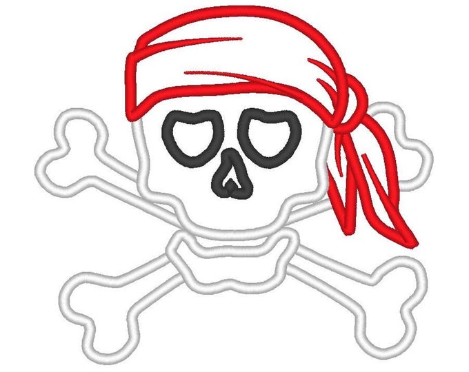 Skull and crossbones pirate with Bandanna fill stitch and Applique machine embroidery designs kids boys design sizes for hoop 4x4 and 5x7