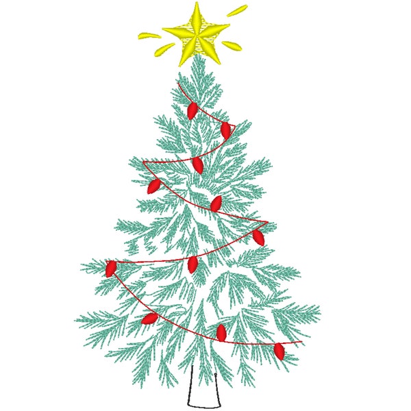Vintage altmodischen Weihnachtsbaum mit Girlande und Stern Woodland Tree realistisch Fichte Licht Stich Stickmaschine viele Größen