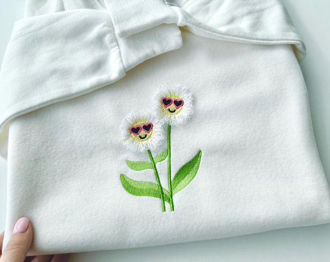 2 Cute Fringed Fluffy Flower Big Little Sister floral sunny summer kids machine embroidery designs fur chenille fringe in sizes 4 up to 6 in