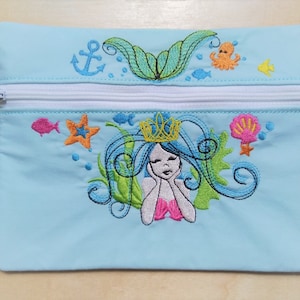 Sirena verano mar bolsa sobre bolsillo ITH bolsa con cremallera bolsa con cremallera en el aro máquina bordado diseños en el aro para aro 5x7 y 6x10