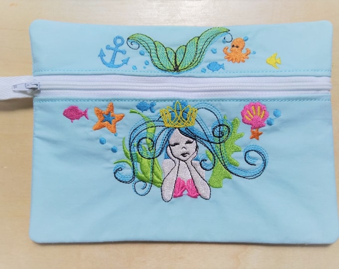 Mermaid summer sea Pouch Envelope Pocket ITH zip bag zipper bag In The Hoop Machine Embroidery designs In-The-Hoop for hoop 5x7 and 6x10