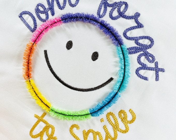 Rainbow Fringed Happy Face awesome fluffy happy smiling face eyes brighten day fringe in the hoop ITH machine embroidery designs cute design