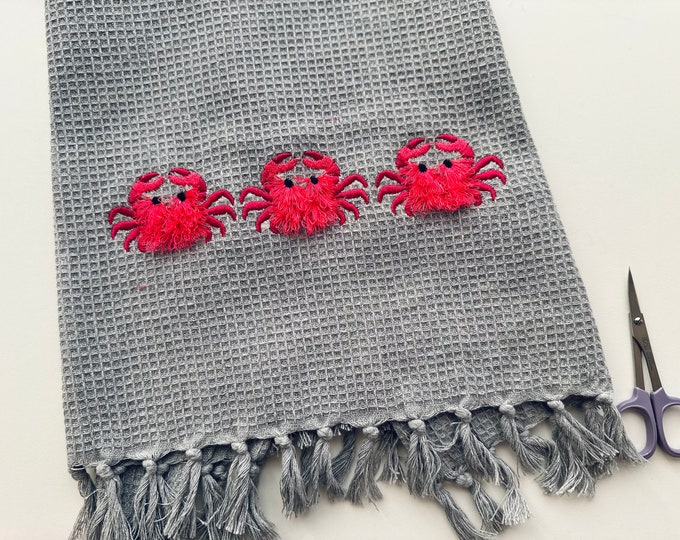 Cute mini fluffy Crab fringed fur chenille summer beach Sea Animal machine embroidery designs fringe in the hoop ITH project awesome design