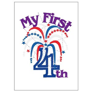 May include: A purple and blue graphic with the text "My First 4th" and a red, white, and blue firework design.