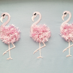 Mini Fringed fluffy chenille Flamingo bird small machine embroidery designs in sizes 2.5, 3 and 3.5 inches awesome fringe fur flamingo